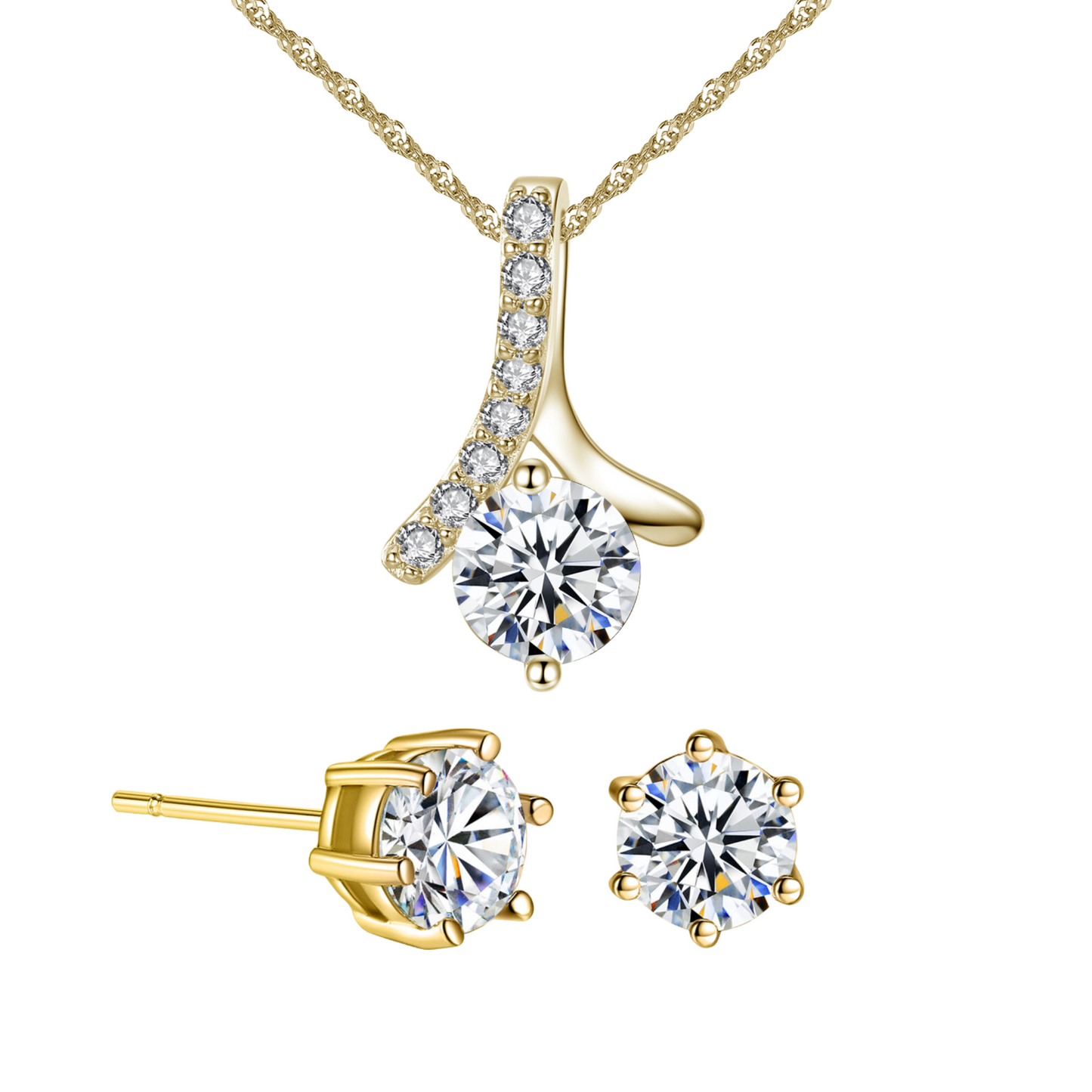 Solitaire Zircon Crystal Pendant Necklace and Stud Earrings Set