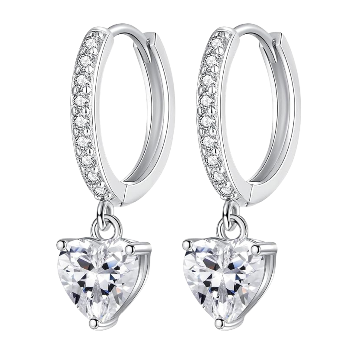 Sterling Silver Heart Drop Huggie Earrings