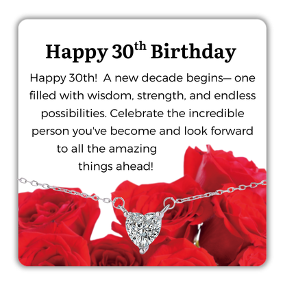 S925 Sterling Silver Heart CZ Necklace Birthday Gift for Her 13th 16th 18th 21st 30th 40th 50th 60th 70th 80th 90th 100th Birthday Gifts