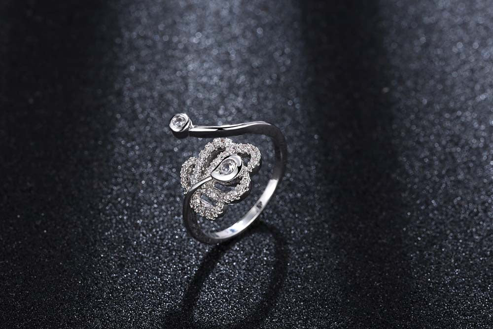 Sparkling Flower Open Adjustable Ring Made with Premium Crystal