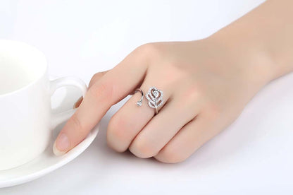 Sparkling Flower Open Adjustable Ring Made with Premium Crystal