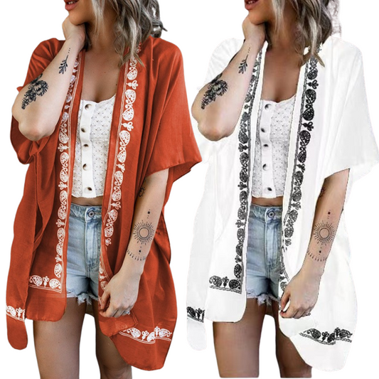 50pc_Kimono Bikini Cover for Women White and Orange
