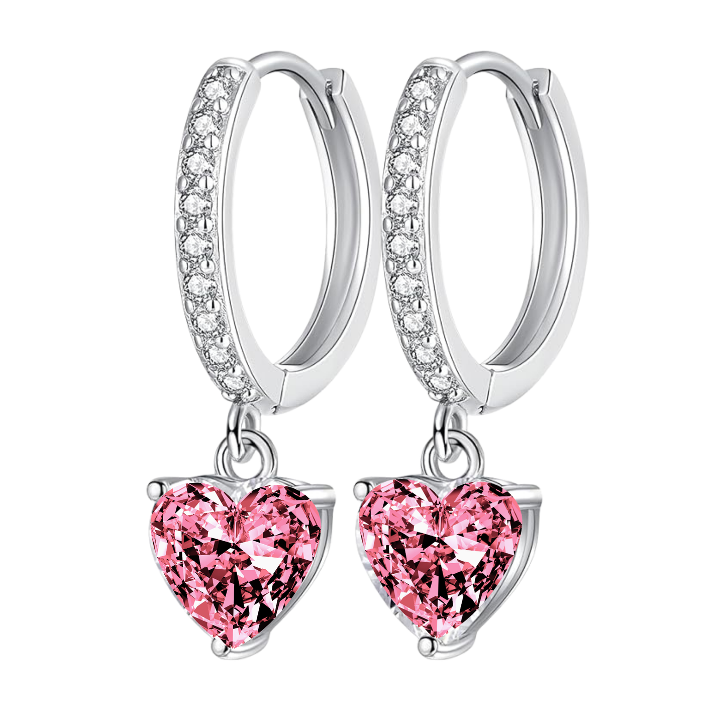 Sterling Silver Heart Drop Huggie Earrings