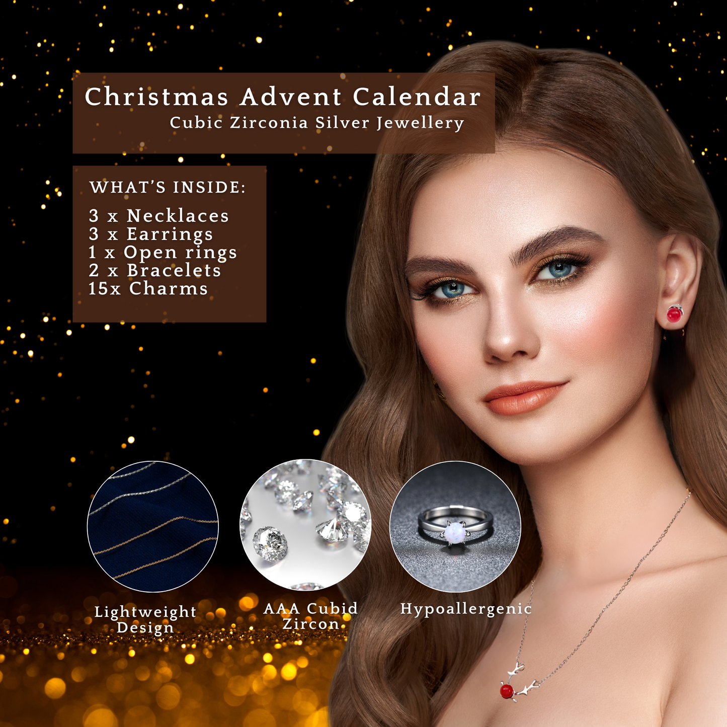 Christmas Jewellery Advent Calendar 2024 – Featuring a Moissanite Diamond Necklace and Personalised Message Tag