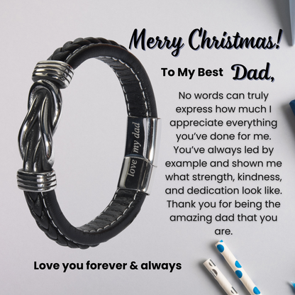 Infinity Bracelet For Dad Engraved Leather Stainless steel with Personalised Message Card