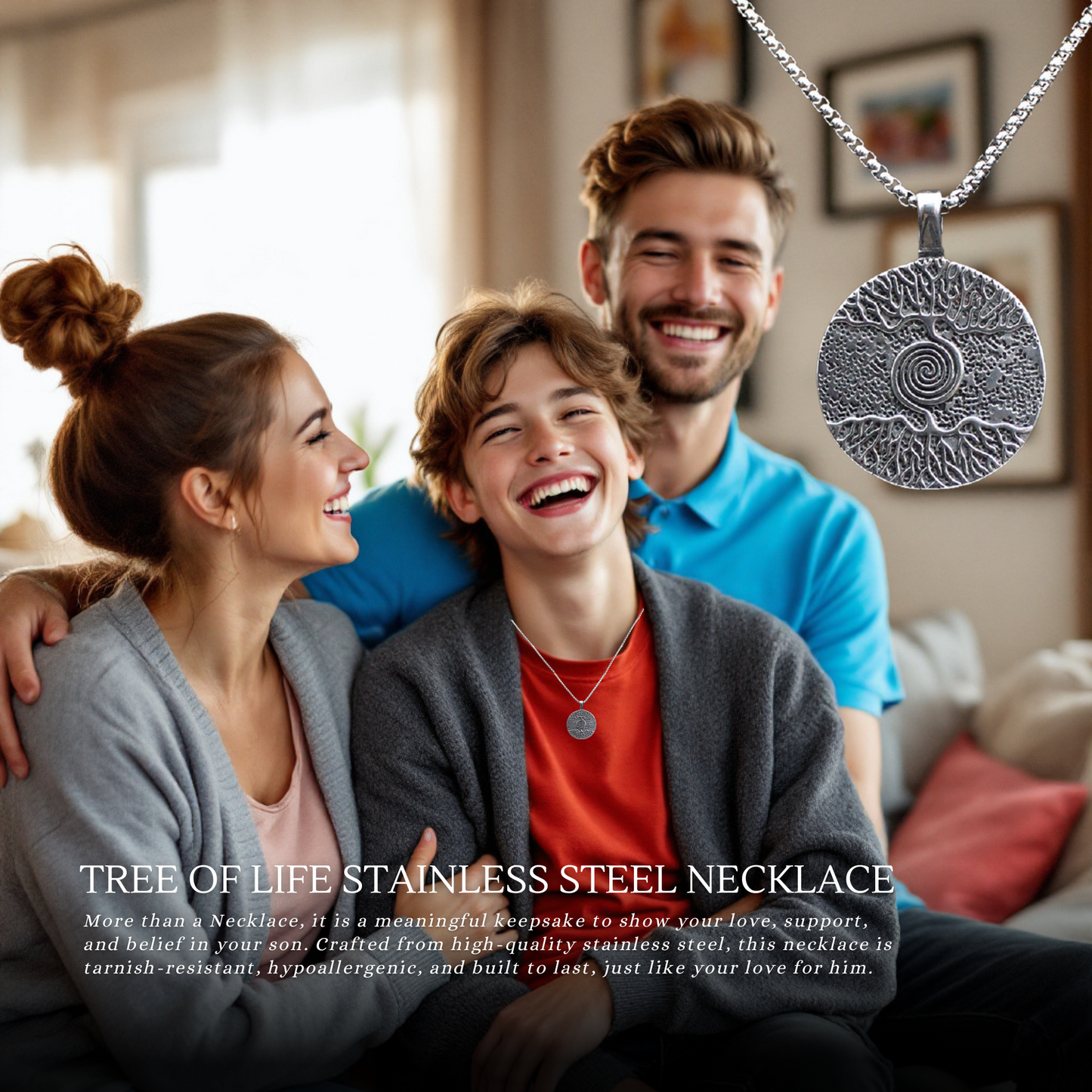 316L Stainless Steel Tree of Life Necklace for Your Son Grandson with Personalised Message