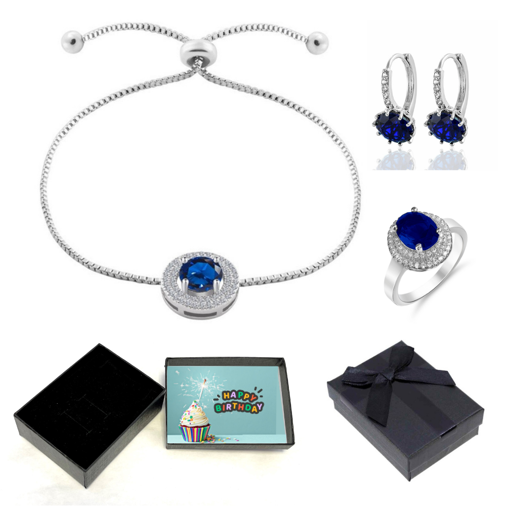 Halo Adjustable Crystal Bracelet, Ring & Earrings with Message and Gift Box – Birthday, Christmas, Mum Gift