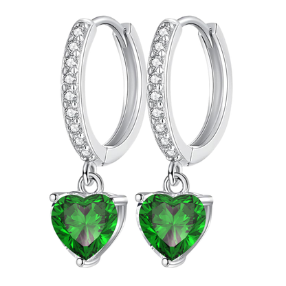 Sterling Silver Heart Drop Huggie Earrings