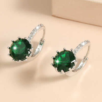 Women Round Cubic Zirconia Huggies Hoop Crystal Earrings