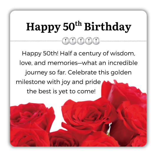 50th Birthday Sterling Silver Bracelet 5 Beads 5 Decades with Message Card