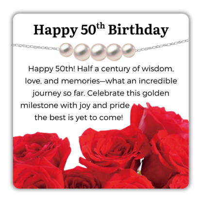 50th Birthday Sterling Silver Pearl Necklace with Message Card