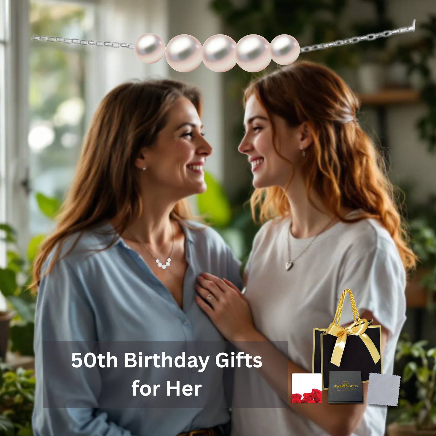 50th Birthday Sterling Silver Pearl Necklace with Message Card