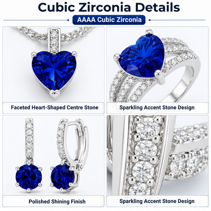 3pcs Heart Crystal Necklace, Drop Earrings and Ring Set Tri Set