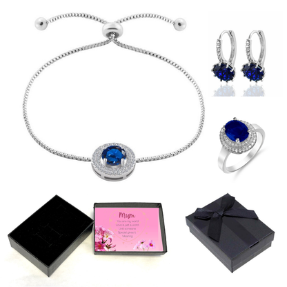 Halo Adjustable Crystal Bracelet, Ring & Earrings with Message and Gift Box – Birthday, Christmas, Mum Gift