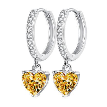 Sterling Silver Heart Drop Huggie Earrings