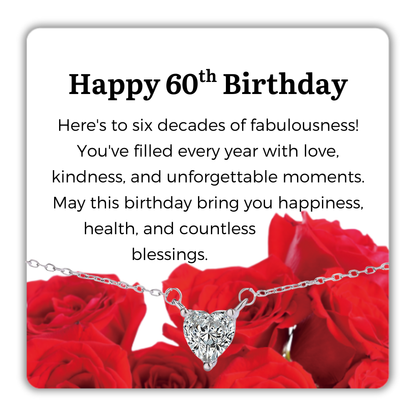 S925 Sterling Silver Heart CZ Necklace Birthday Gift for Her 13th 16th 18th 21st 30th 40th 50th 60th 70th 80th 90th 100th Birthday Gifts