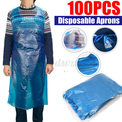 50 Packs (100pc per pack) Disposable Lightweight Waterproof Blue Plastic Aprons  for Salon/Garden/Home Etc.