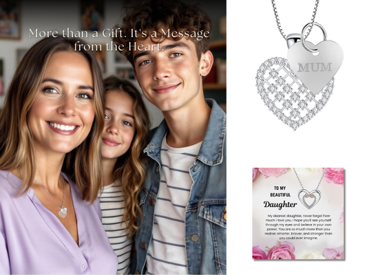 To My Mum Crystal Heart Pendant Necklace with Mum Tag with Message Card