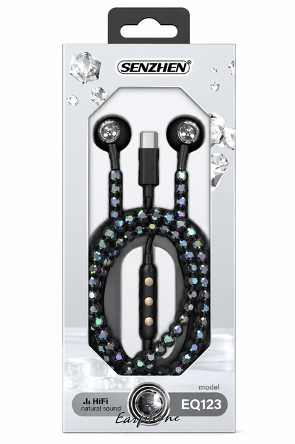 Beads Effect Luxury In-Ear Headphones For Sports Running Gym Travel Built-In Mic