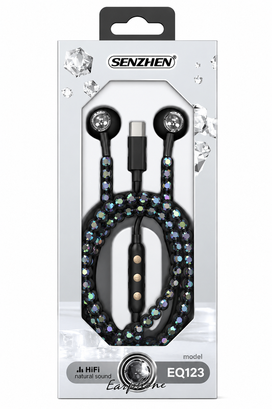 Beads Effect Luxury In-Ear Headphones For Sports Running Gym Travel Built-In Mic