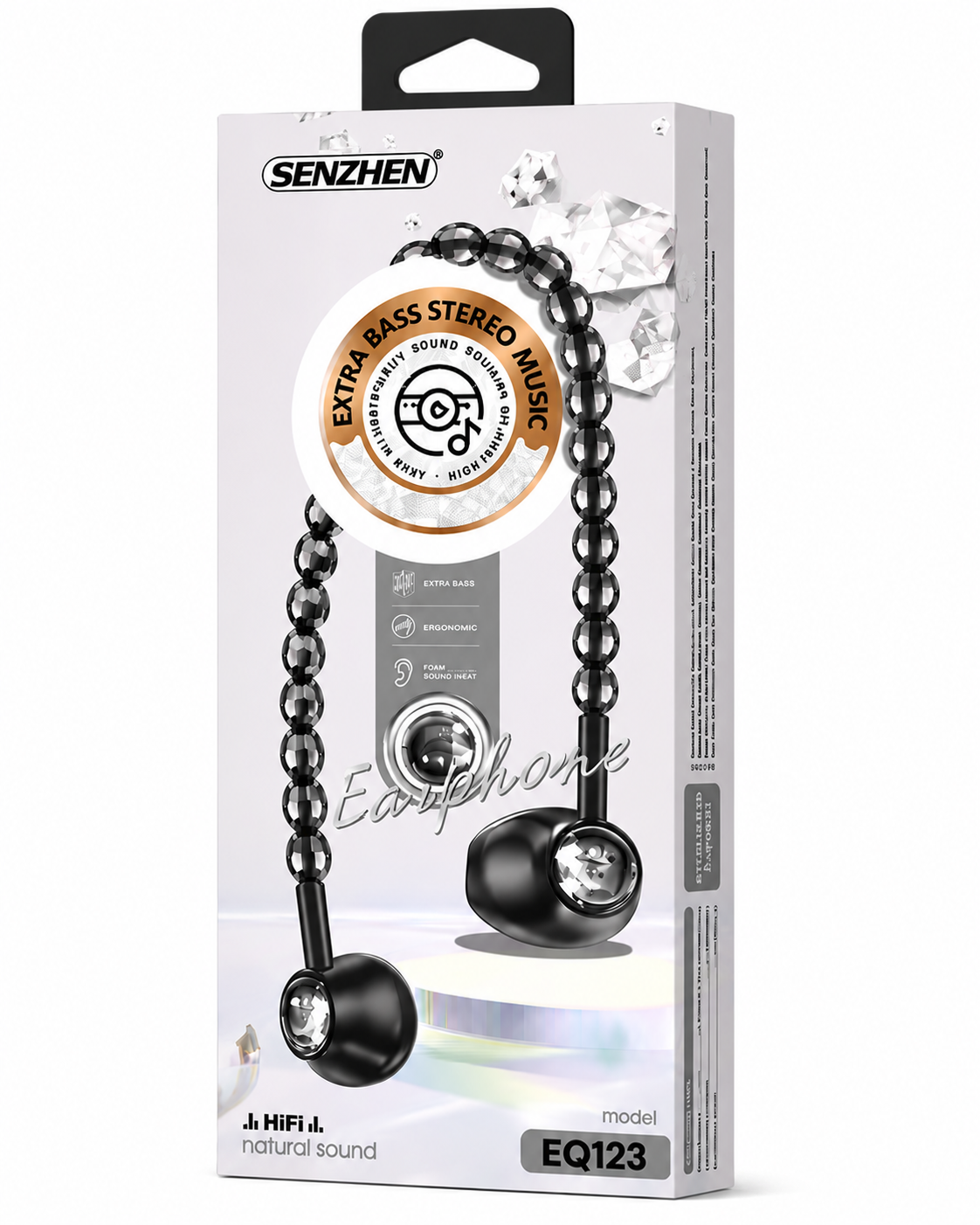Beads Effect Luxury In-Ear Headphones For Sports Running Gym Travel Built-In Mic