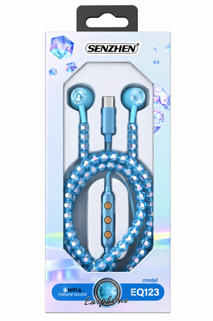 Beads Effect Luxury In-Ear Headphones For Sports Running Gym Travel Built-In Mic