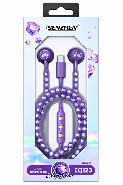 Beads Effect Luxury In-Ear Headphones For Sports Running Gym Travel Built-In Mic
