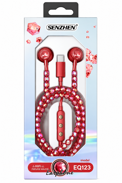Beads Effect Luxury In-Ear Headphones For Sports Running Gym Travel Built-In Mic
