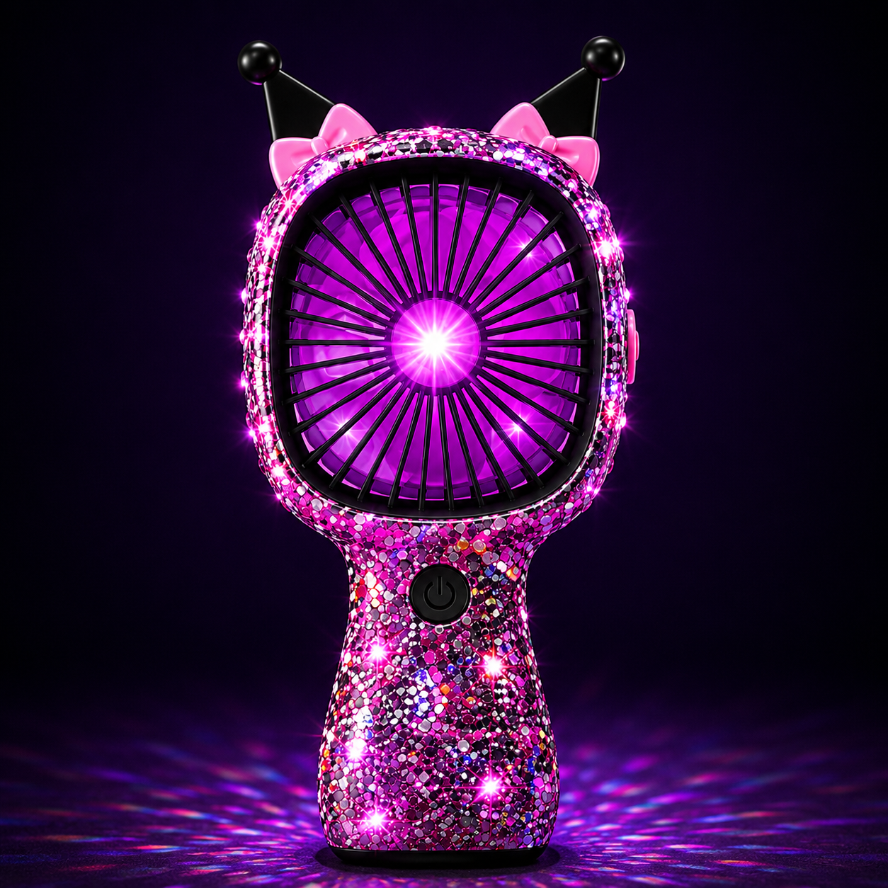 3-Speed Rechargeable Mini Fan with 6 LED Lights Sparkling Diamante Finish Portable Handheld Fan