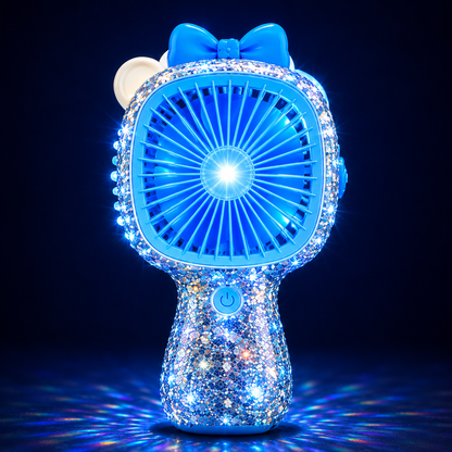 3-Speed Rechargeable Mini Fan with 6 LED Lights Sparkling Diamante Finish Portable Handheld Fan