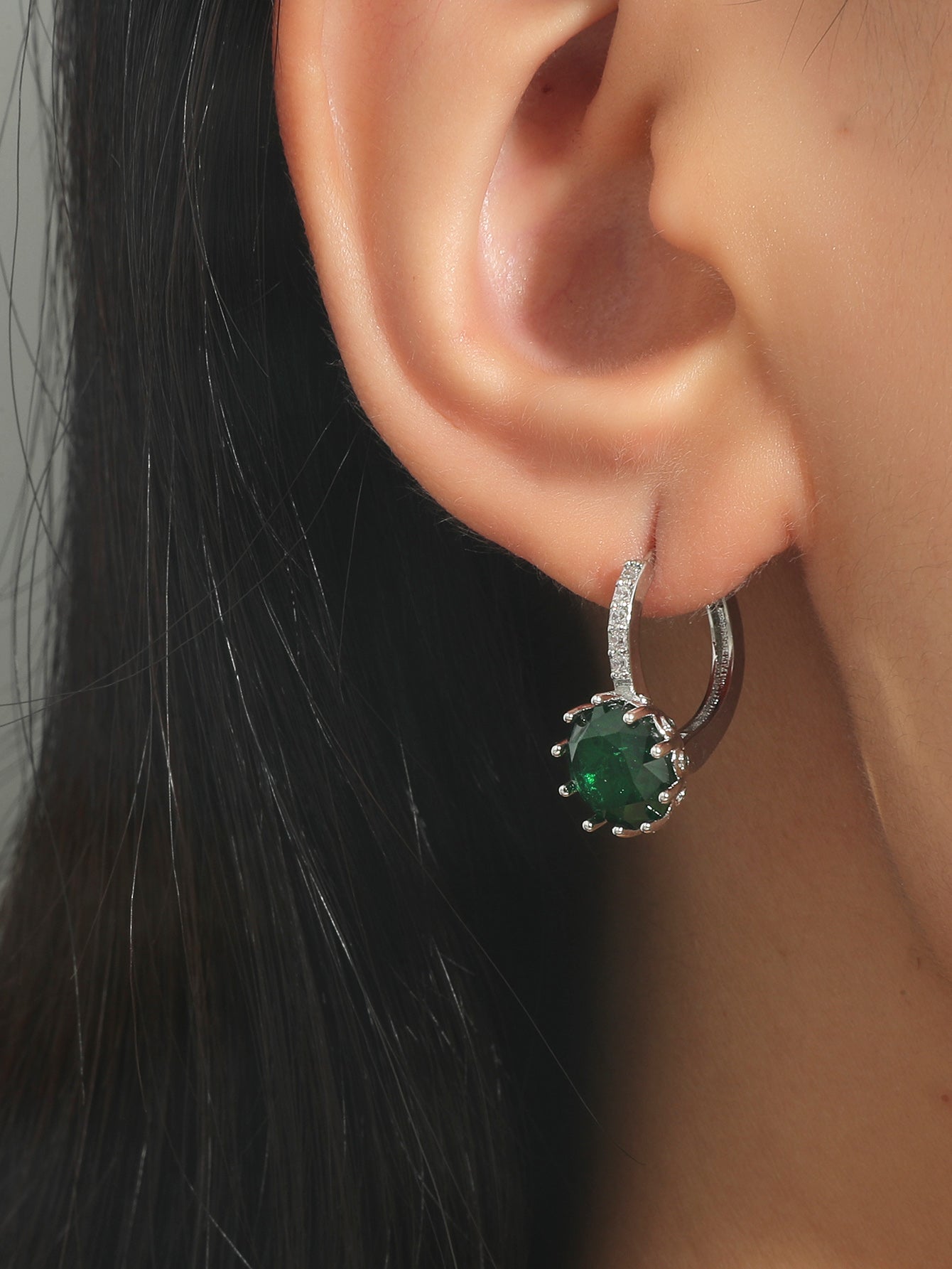 Women Round Cubic Zirconia Huggies Hoop Crystal Earrings