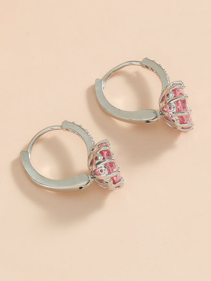 Women Round Cubic Zirconia Huggies Hoop Crystal Earrings