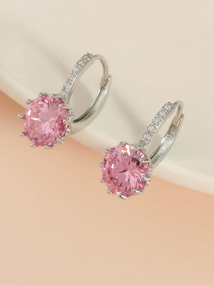 Women Round Cubic Zirconia Huggies Hoop Crystal Earrings