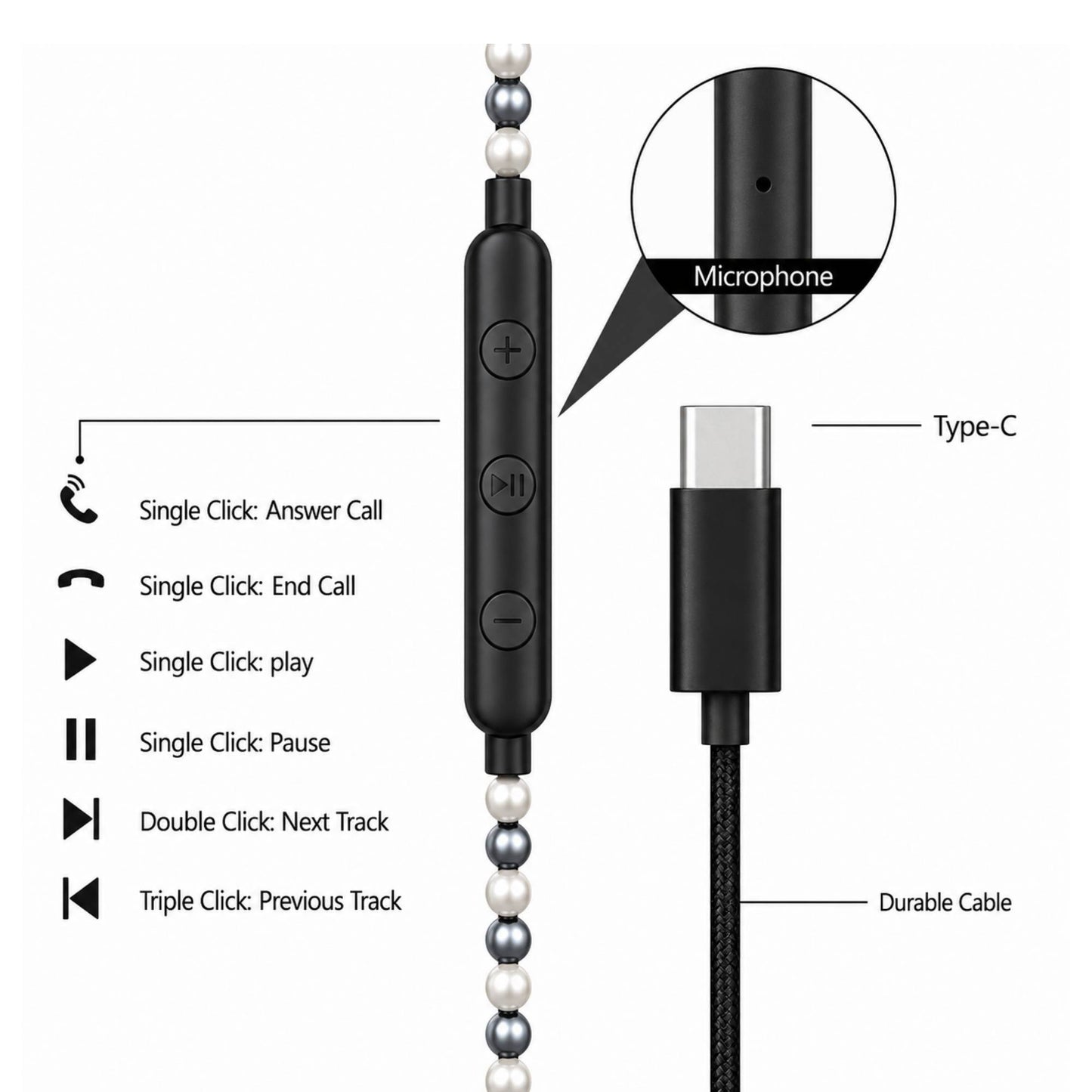 Pearl Effect Luxury In-Ear Headphones For Sports Running Gym Travel Built-In Mic