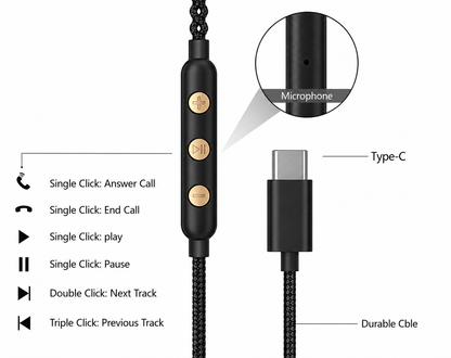 Beads Effect Luxury In-Ear Headphones For Sports Running Gym Travel Built-In Mic