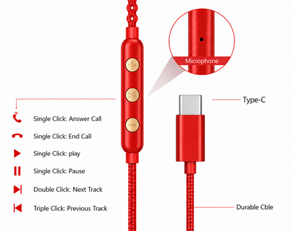 Beads Effect Luxury In-Ear Headphones For Sports Running Gym Travel Built-In Mic