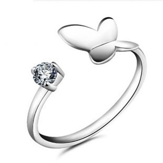 Elegant Butterfly Ring Minimalist Adjustable 925 Sterling Silver with Zirconia