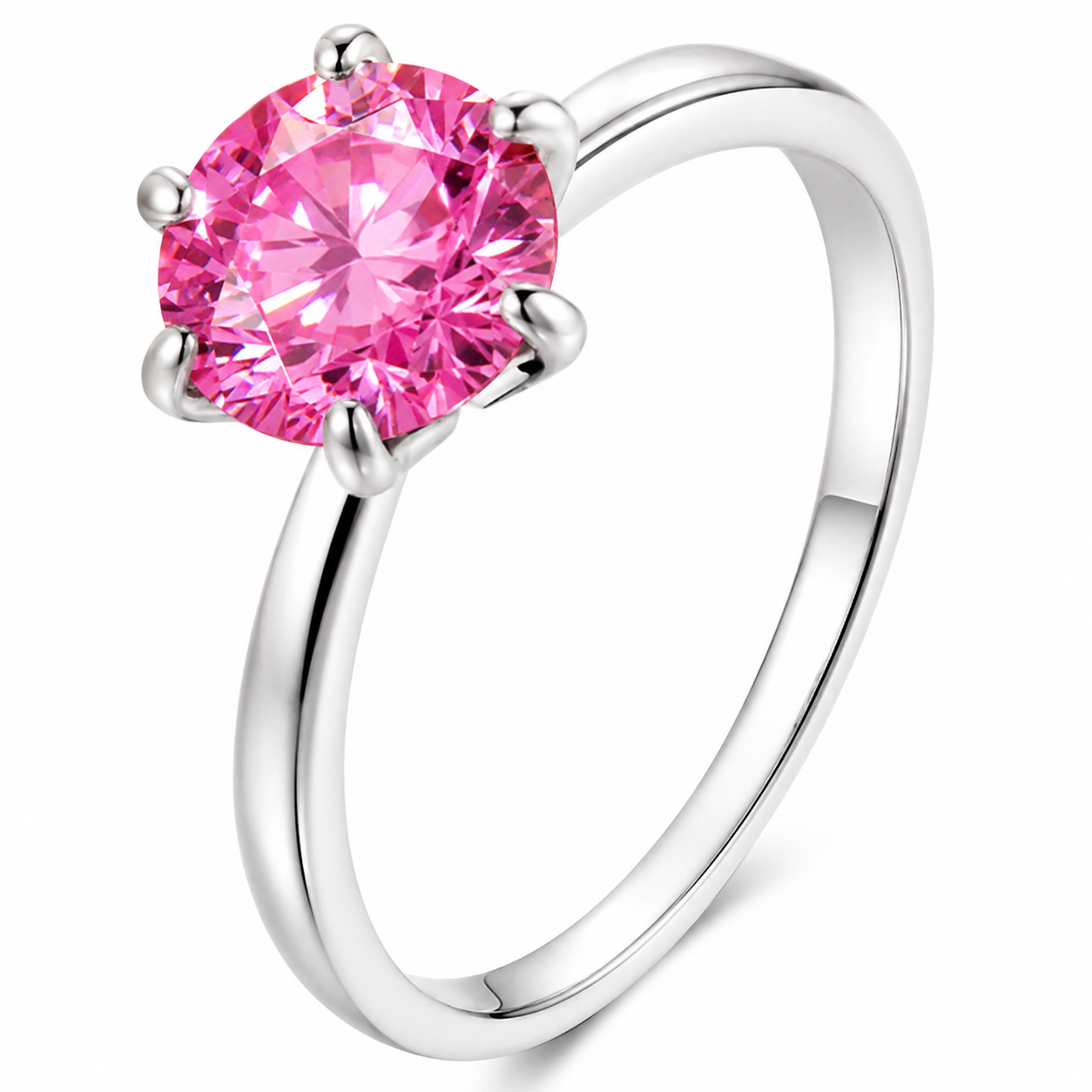 Pink Crystal Heart Necklace and Solitaire Ring Set