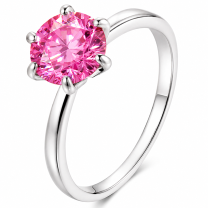 Pink Crystal Heart Necklace and Solitaire Ring Set