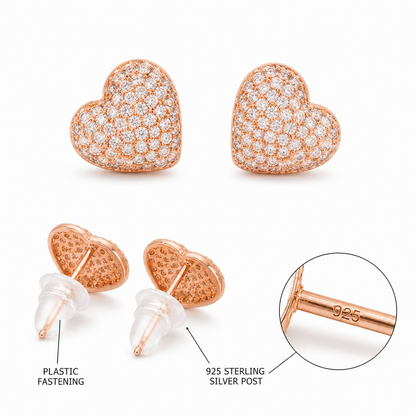 S925 Sterling Silver Pave Heart Rose Gold Plated C/Z Stud Earrings