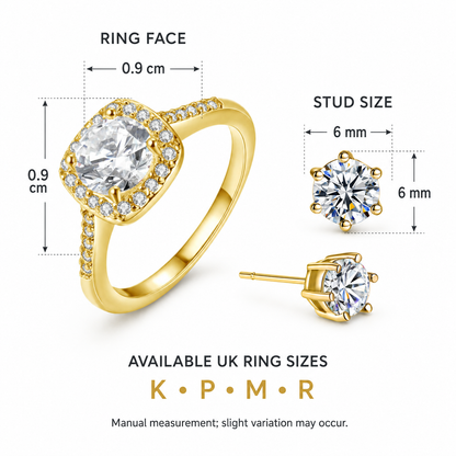 Princess Cut CZ Ring and Stud Earrings Set