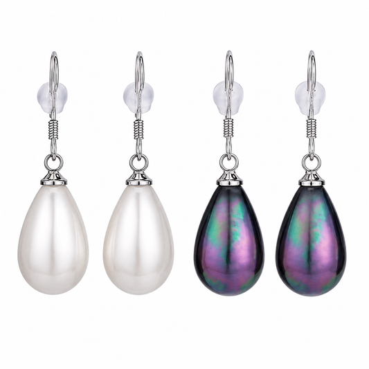 925 Sterling Silver Pearl Drop Earrings with Hallmarks