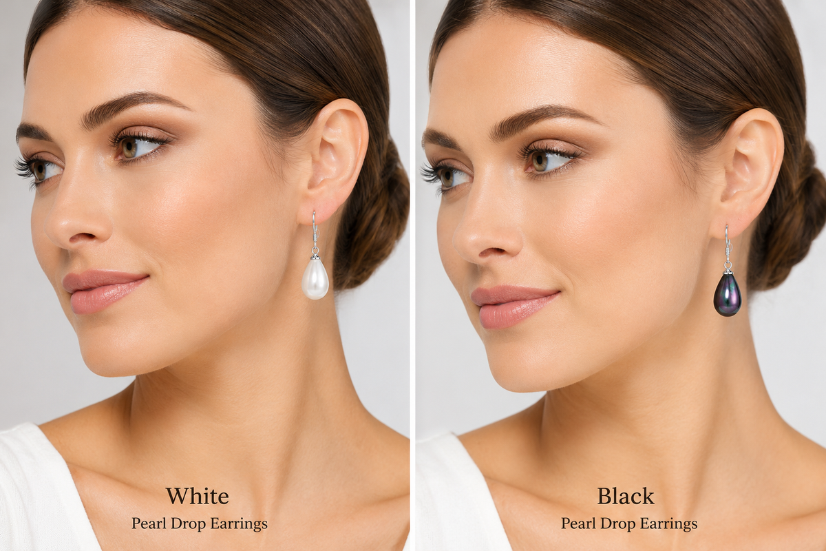 925 Sterling Silver Pearl Drop Earrings with Hallmarks White or Black