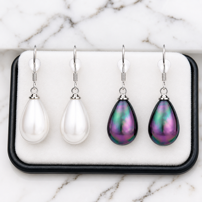 925 Sterling Silver Pearl Drop Earrings with Hallmarks White or Black