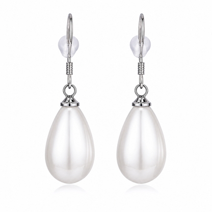 925 Sterling Silver Pearl Drop Earrings with Hallmarks White or Black