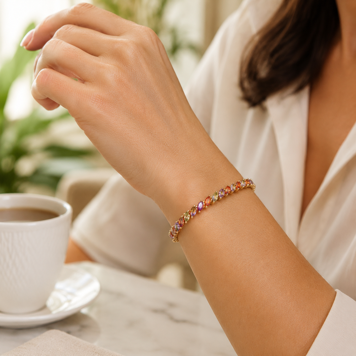 Multi-Colored Marquise Gold Tone Bracelet