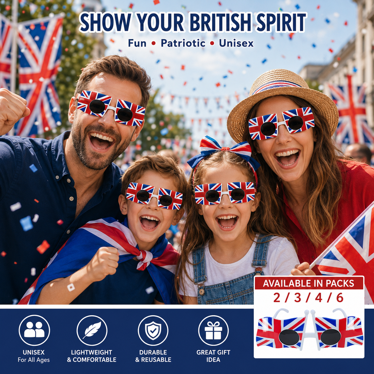 Dual Union Jack Flag Novelty Sunglasses for Platinum Jubilee