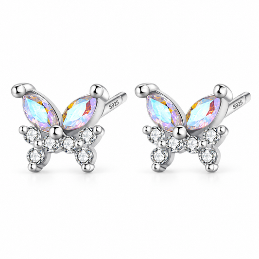 Sterling Silver Shimmering Butterfly with C/Z Stud Earrings