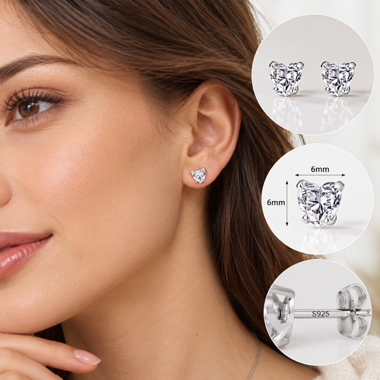 S925 Sterling Silver Heartfelt C/Z Stud Earrings 6mm