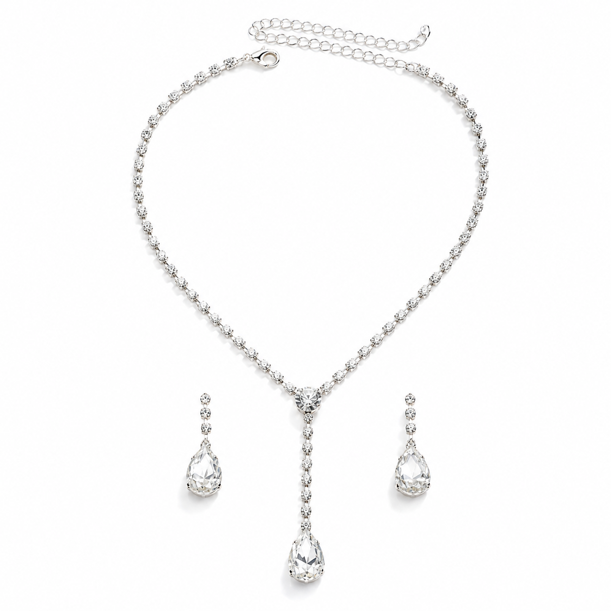 Sparkling Crystal Tear Drop Pendant Necklace and Earrings Set